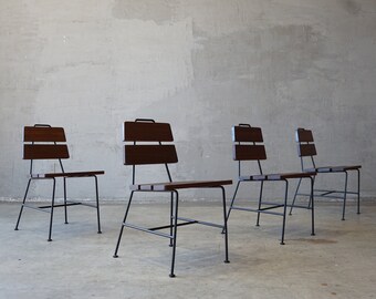 1950s Iron and Exotic Wood Side Chairs.