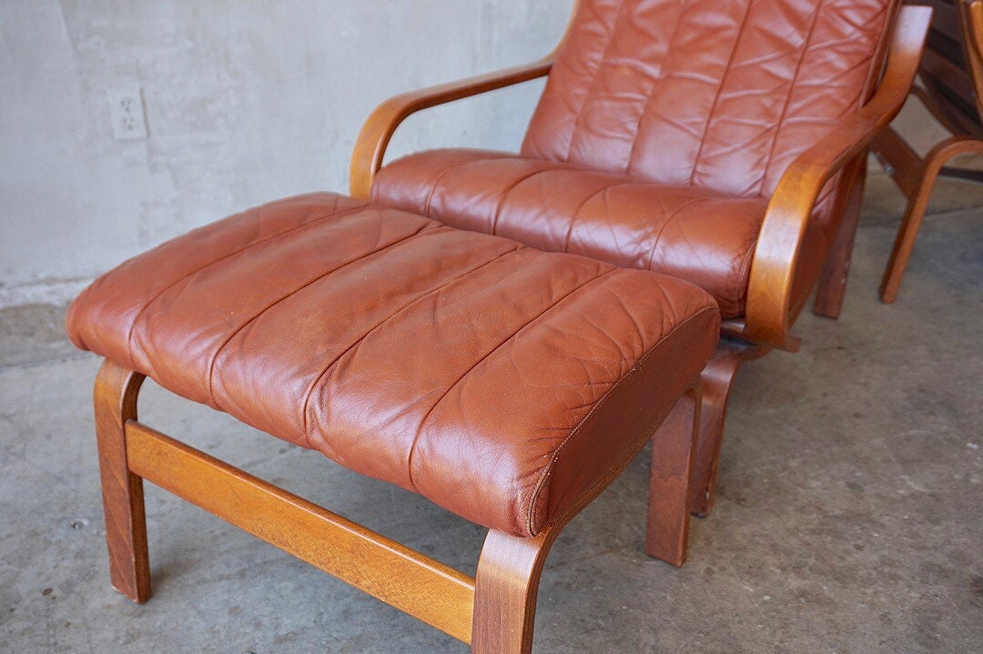 Leather Lounge Chairs W/ Ottomans