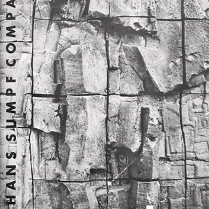 May include: Black and white photo of a textured, rough surface with the word "ceramics" printed in white at the bottom. The text "Hans SumPF Company" is printed vertically on the left side of the image.