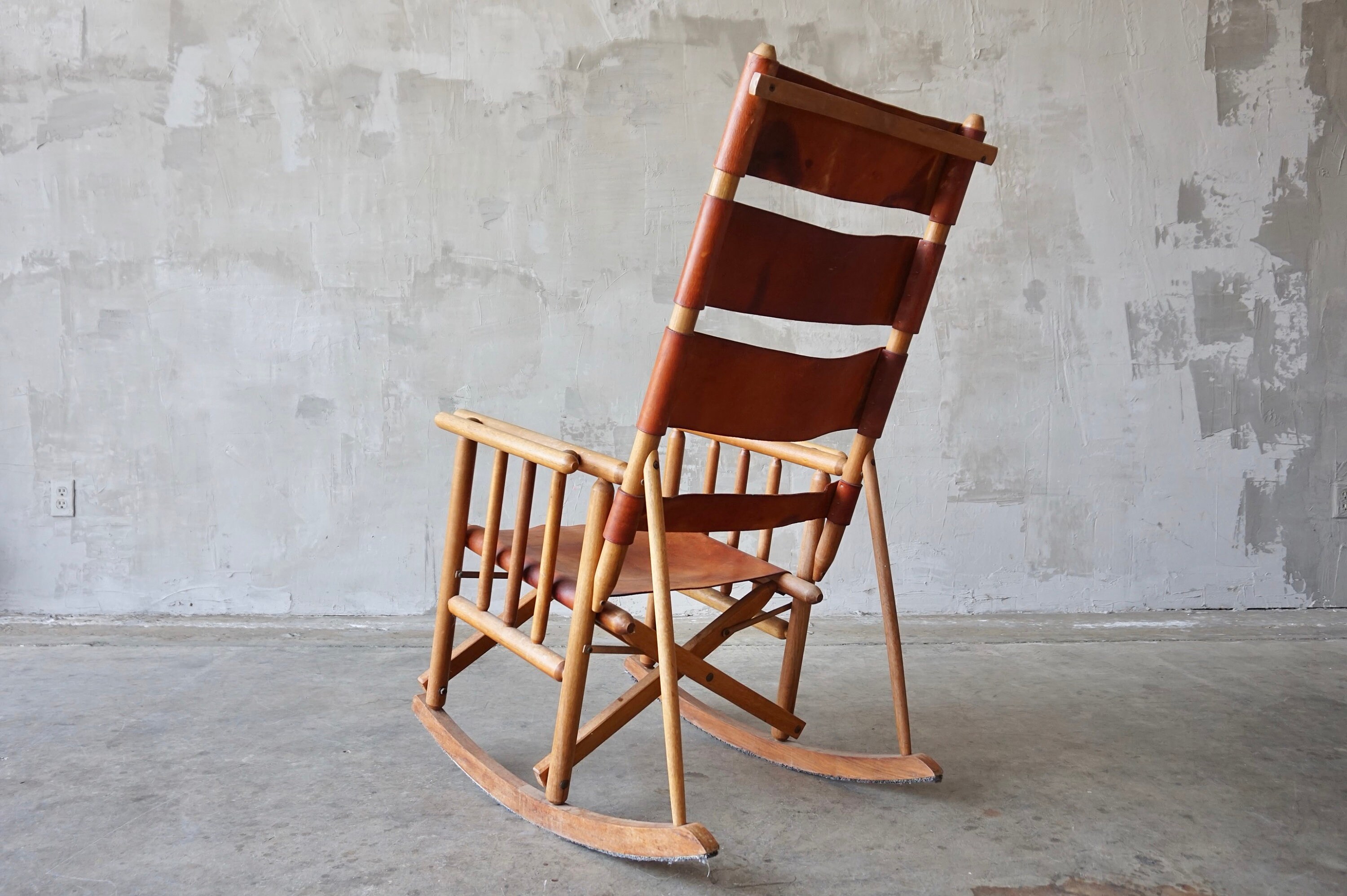 Vintage Leather and Wood Rocking Chair