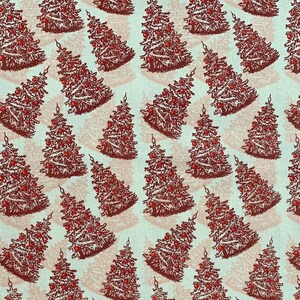 100% Cotton Christmas Fabric, Decorated Trees in Red, Quilting Cotton, Fabric by the Yard and Half Yard, Premium Quality Cotton Fabric