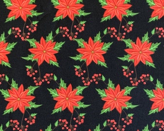Roter Weihnachtsstern-Weihnachts-Stoff, schwarzer Baumwoll-Quiltstoff