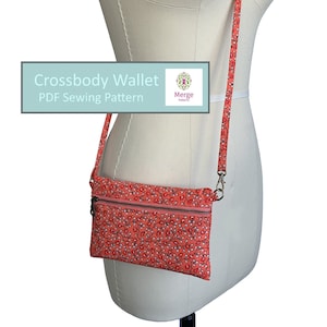 Patrón de costura PDF de billetera crossbody, patrón de bolso fácil, tutorial de costura de billetera pequeña, patrón de costura PDF de embrague de pulsera