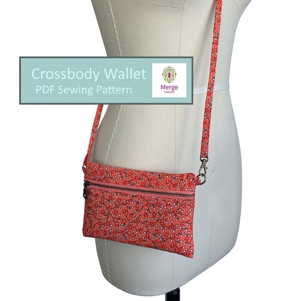 Wallet Crossbody PDF Sewing Pattern, Easy Purse Pattern, Small Wallet Sewing Tutorial, Wristlet Clutch PDF Sewing Pattern