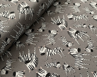 Zebra Toss on Gray 100% Cotton Fabric, Quilting and Craft Fabric by Emma & Mila, By the Yard, Half Yard, Quarter Yard