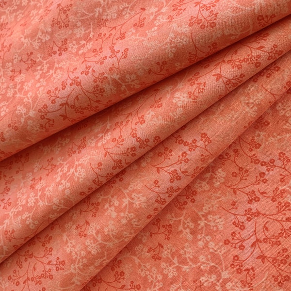 100% Cotton Fabric, Coral Floral Vinery, 1stQuality Cotton Quilting Fabric, Fabric by the Yard, Half Yard, Home Decor Fabric, Apparel fabric