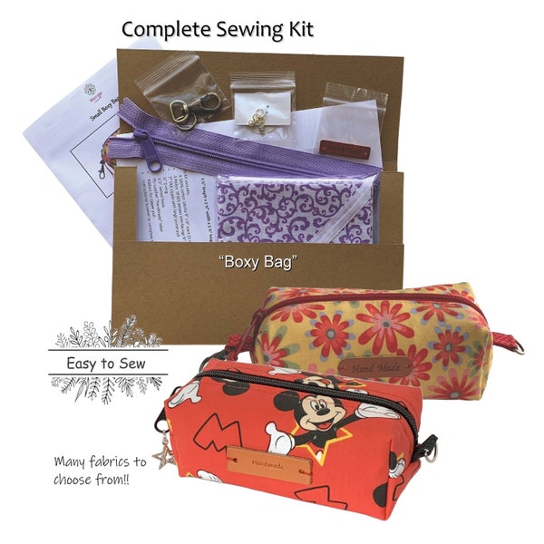 Easy Sewing Pattern Kit, 15 Fabric Choices! Complete Craft Kit, DIY, Make It Yourself Zippered Bag Kit, Ready to Sew Kit, Bag Sewing Kit