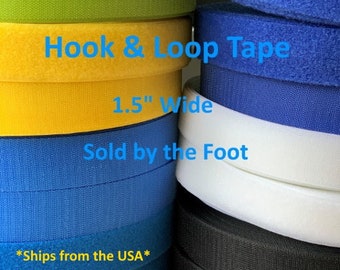 Hook and Loop Tape 1.5" Wide Sew On Tape, 1 Foot Lengths, Yellow, Blue, Green Hook and Loop Tape, Black and White Hook and Loop Tape