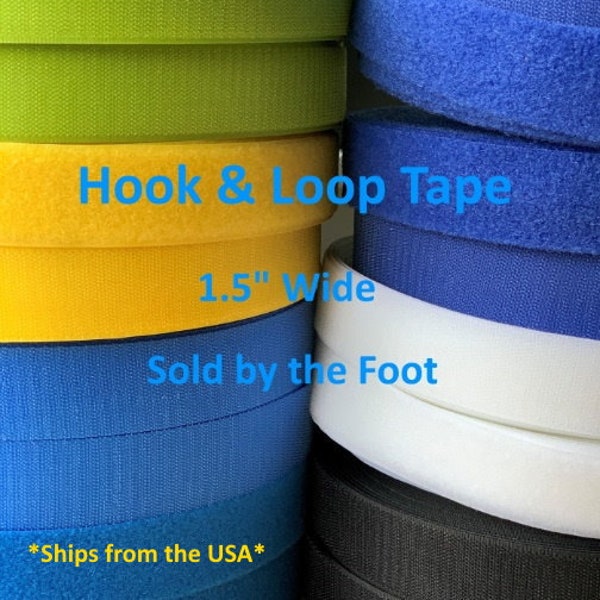 Hook and Loop Tape 1.5" Wide Sew On Tape, 1 Foot Lengths, Yellow, Blue, Green Hook and Loop Tape, Black and White Hook and Loop Tape