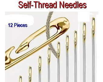 Self-Threading Needle Set of 12, Makes Threading Easy! Side Threader Needle for Sewing, Embroidery, Quilting, and More, One-Second Threader