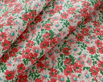 Coral Bell Floral on White Cotton Fabric, 100% Cotton Quality Fabric by the Yard and Half Yard, Quilting and Apparel Fabric, Floral Fabric