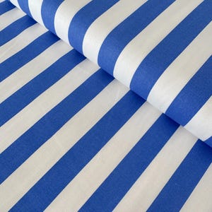 Blue & White Stripe 100% Cotton Fabric, First Quality Fabric, Fabric, Sold By The Yard, Half Yard, Quarter Yard, Wide Stripe Royal Blue