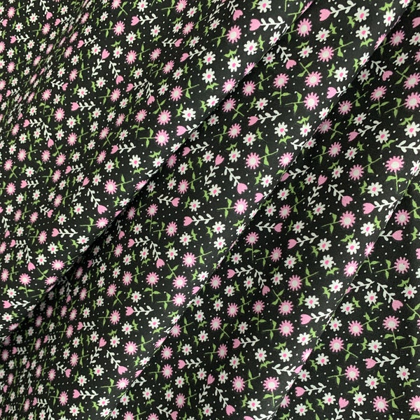 Black Ditsy Floral, 100% Soft Lightweight Cotton Fabric, Apparel, Quilting, and Craft Fabric Sold by the Yard, Half Yard, and Quarter Yard