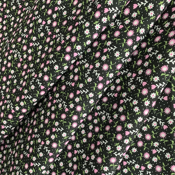 Black Ditsy Floral, 100% Soft Lightweight Cotton Fabric, Apparel, Quilting, and Craft Fabric Sold by the Yard, Half Yard, and Quarter Yard