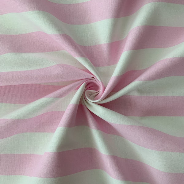 Tissu 100 % coton à rayures roses et blanches, tissu de première qualité, tissu, vendu par mètre, demi-mètre, quart de mètre, larges rayures rose et blanc