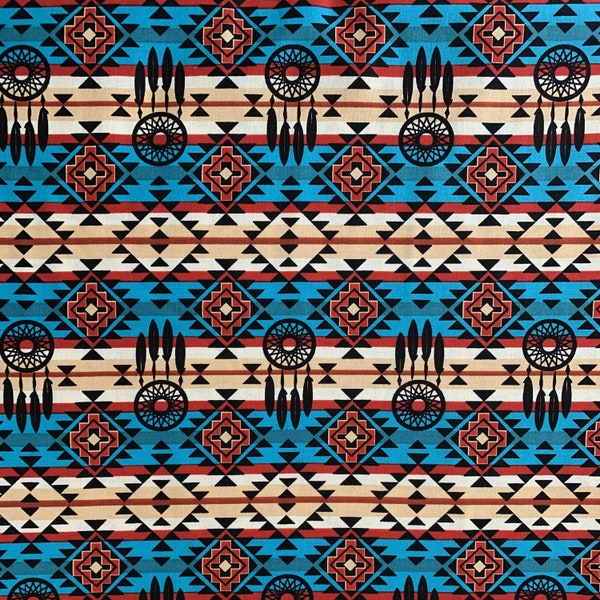 Tissu 100 % coton attrape-rêves aztèque natif, tissu imprimé western par David Textiles, tissu par mètre et demi-mètre, imprimé Navaho