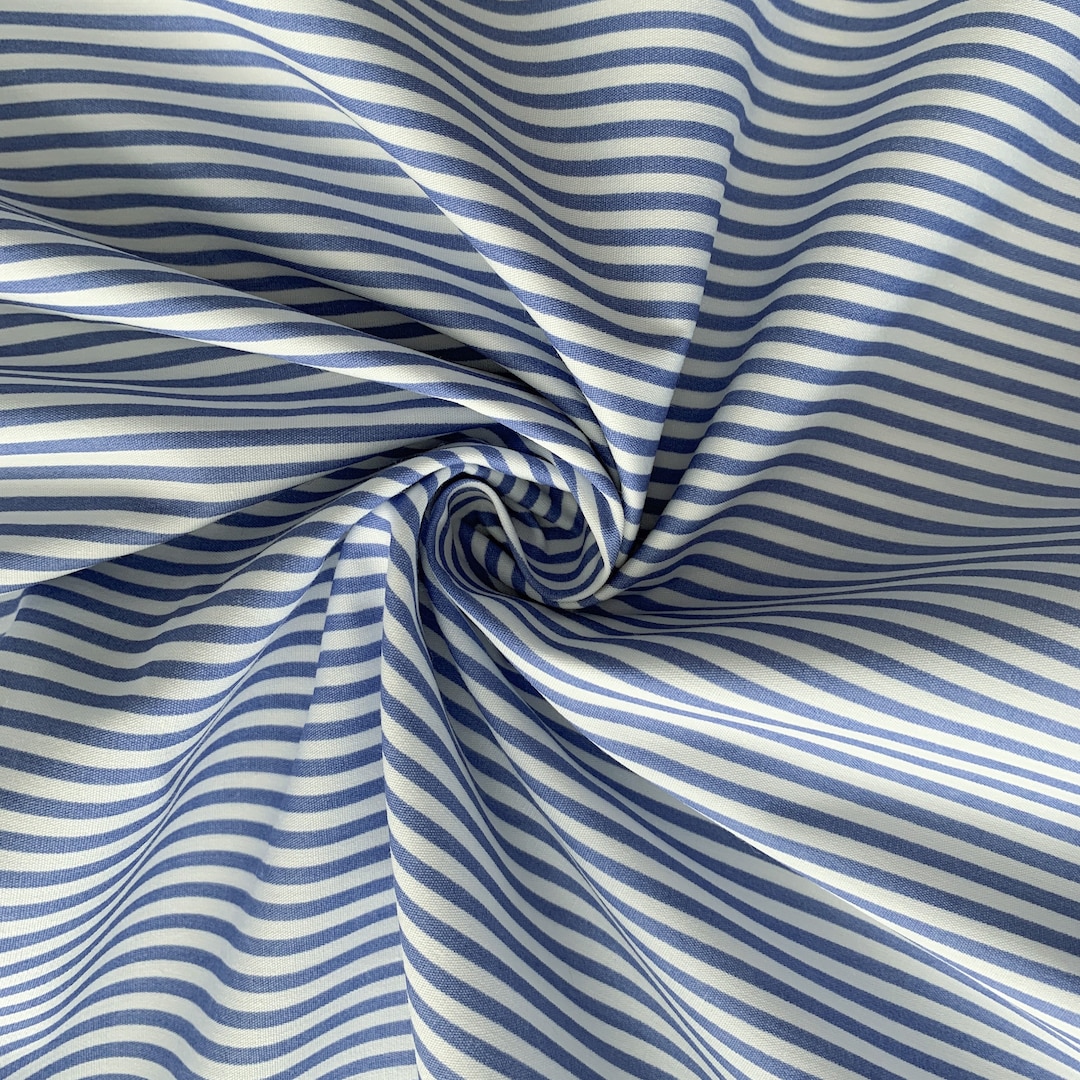 60 Wide Cotton Shirting Fabric, Blue White Stripe 100% Cotton Fabric ...