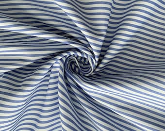 54" Wide Cotton Shirting Fabric, Blue White Stripe 100% Cotton Fabric, Home Decor Cotton, Fabric Sold by the Yard, Half Yard, Quarter Yard