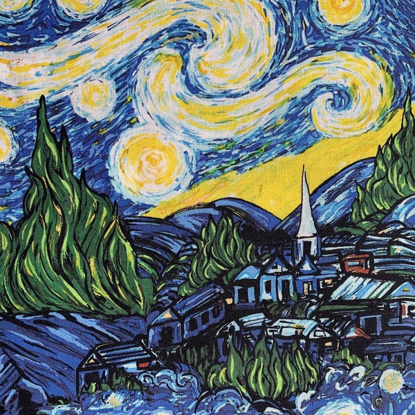 Starry Night Cotton Fabric, Van Gogh Fabric, 100% Cotton Fabric by the Yard