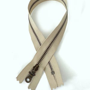 14&quot; YKK Metal Zipper with Donut Pull, #4.5 Non Separating Antique Bronze Metal Zipper, Bag Making Zippers, Beige #572