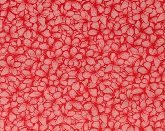 Coral Cherry Blooms 100% Cotton Fabric, Quilting Weight Cotton, Home Decor Fabric, Fabric by the Yard, Half Yard, First Quality