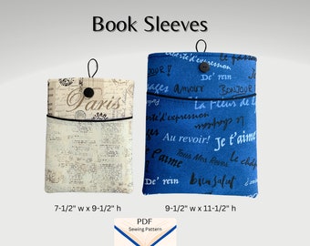 Book Sleeve PDF Sewing Pattern 2 Sizes, Paperback Book Sleeve with Pocket, Padded Book Sleeve Sewing Pattern, Hardback Book Sleeve Pouch