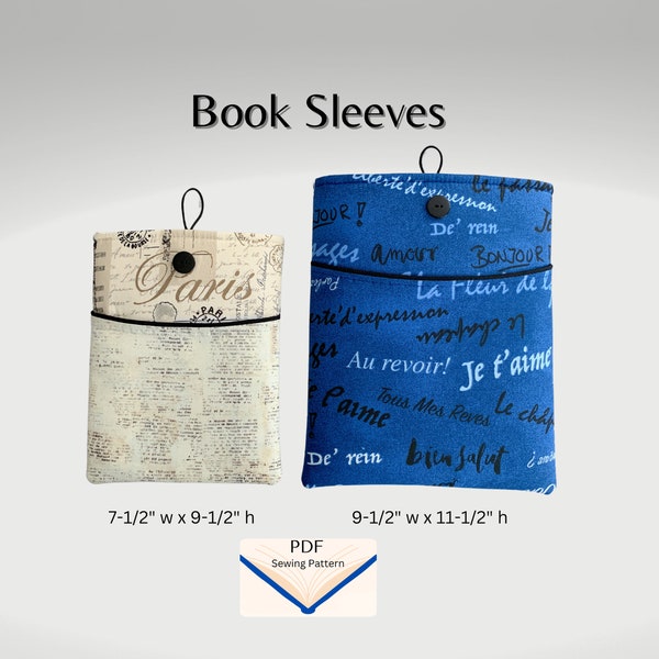 Book Sleeve PDF Sewing Pattern 2 Sizes, Paperback Book Sleeve with Pocket, Padded Book Sleeve Sewing Pattern, Hardback Book Sleeve Pouch