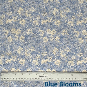 Blue Floral 100% Cotton Fabric, Botanicals Hope Chest Florals Collection , Fabric by the Yard, Blue Botanicals, Quilting Fabric 45 Inch Wide Blue Blooms