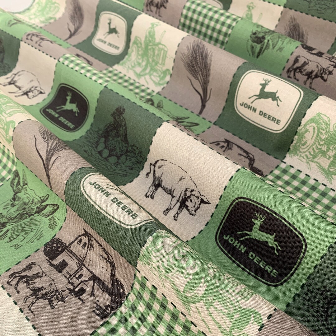 John Deere Cotton Fabric Quilted Scene Farm 100 Cotton Etsy