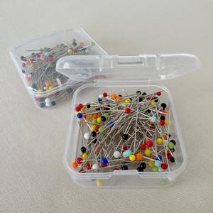 Straight Sewing Pins, 150 Glass Head Pins in Container, Multicolor Quality Sewing Pins, Heat Resistant
