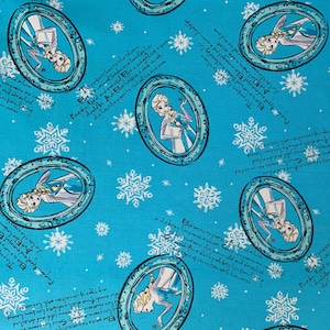 Elsa Framed on Aqua, Frozen 100% Cotton Fabric, Disney Licensed Cotton Fabric, Anna and Elsa, Fabric by the Yard, Half, and Quarter Yard