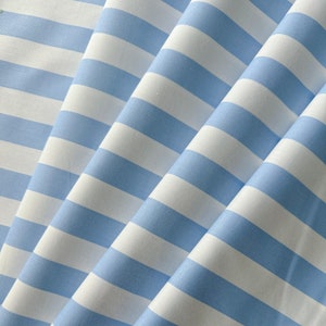 Tessuto a righe blu e bianche in 100% cotone, tessuto di prima qualità, venduto tagliato su misura, mezzo metro, un quarto di metro, strisce larghe blu chiaro e bianche