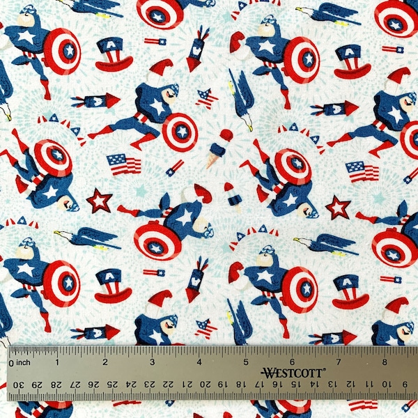 Captain America Captain Patriotic Toss, 100% Cotton Fabric, 44" Wide, Novelty Fabric, Camelot Fabrics, Marvel Fabric