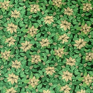 100% Cotton Christmas Fabric, Poinsettia in Ivory, Quilting Cotton, Fabric by the Yard and Half Yard, First Quality Cotton