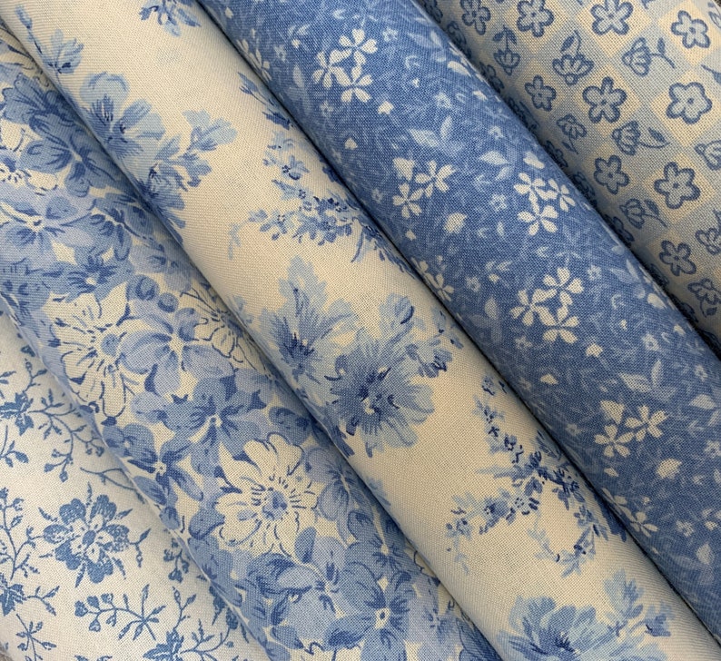 Blue Floral 100% Cotton Fabric, Botanicals Hope Chest Florals Collection , Fabric by the Yard, Blue Botanicals, Quilting Fabric 45 Inch Wide image 7