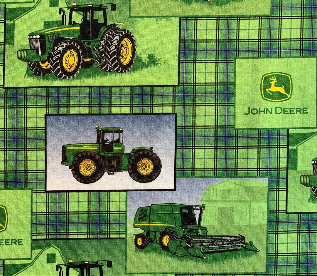 John Deere Cotton Fabric Plaid Green 100 Cotton Licensed Etsy