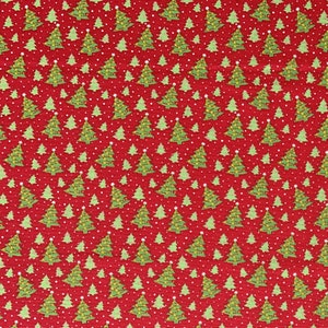 Christmas Trees on Red, Christmas Fabric by the Yard and Half Yard, 100% Cotton, Quilting Cotton, Apparel & Craft Fabric, 1st Quality Fabric