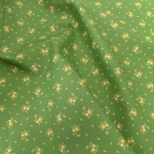 Yellow Floral on Green Cotton by Marcus Fabrics, Woof and Warp Collection in Citrus
