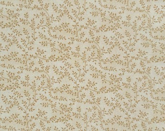 Cotton Fabric, Natural Tan Vine Print, Quilting Apparel