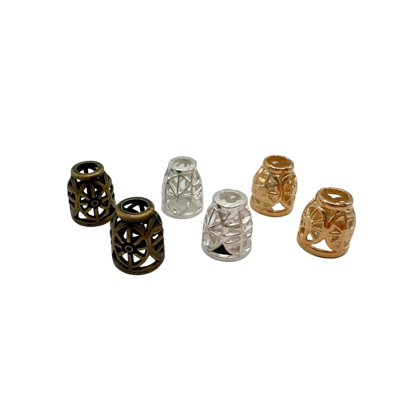 Metal Cord End Caps, Bell Shaped Toggles, DIY Jewelry Hardware, Silver, Gold, Gunmetal, Bronze image 8