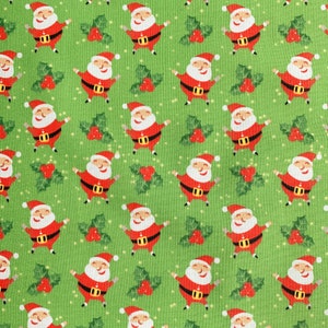 Happy Santa&#39;s on Green, Christmas Fabric by the Yard and Half Yard, 100% Cotton, Quilting Weight Cotton, 1st Quality Christmas Fabric