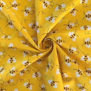 Honey Bee Cotton Fabric – Sunny Yellow Bumble Bees Print