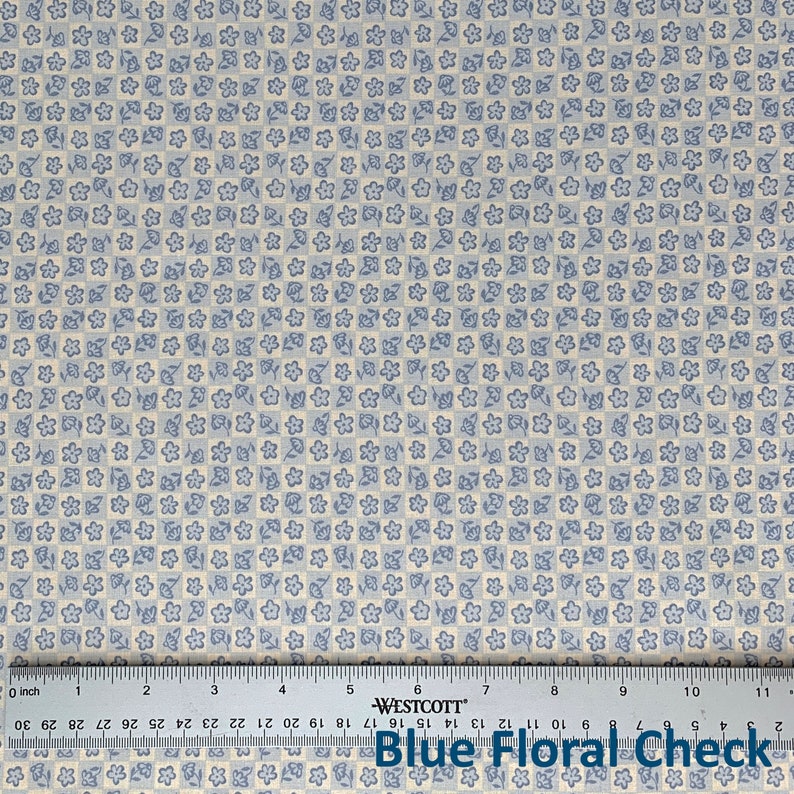 Blue Floral 100% Cotton Fabric, Botanicals Hope Chest Florals Collection , Fabric by the Yard, Blue Botanicals, Quilting Fabric 45 Inch Wide Blue Floral Check