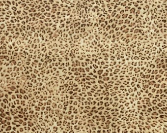Tessuto con piccola stampa leopardata, stampa animalier beige e marrone, cotone per abbigliamento e patchwork