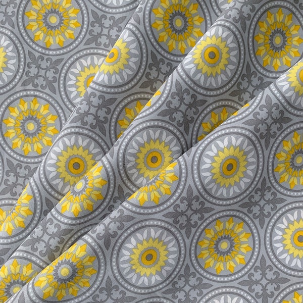 Yellow Mosaic Gray 100% Cotton Fabric, Quality Quilting and Apparel Fabric, Sold by the Quarter, Half, & Full Yard, Bright Geometric Fabric