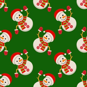 Winkende Schneemänner auf Grün, Weihnachtsstoff lose Ware, 100% Baumwolle, Quiltgewicht Baumwolle, 1
