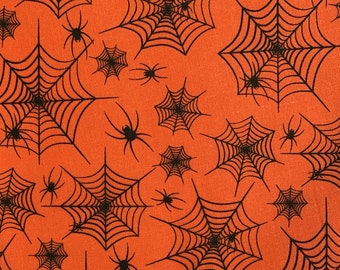 Spiderweb Fabric, Orange Halloween Fabric by the Yard and Half Yard, 100% Cotton, Quilting Cotton, Apparel & Craft Fabric, 1st Quality