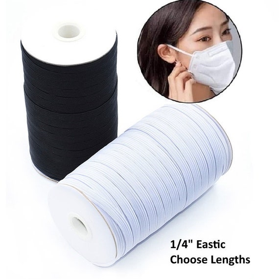 1/4" Braided Elastic Band, Black or White, DIY Sewing, Masks