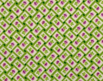 Purple Pansy on Green Weave 100% Cotton Fabric, Green Ribbon Weave Floral Fabric by the Yard, Half Yard, Quarter Yard, Quilt Shop Quality
