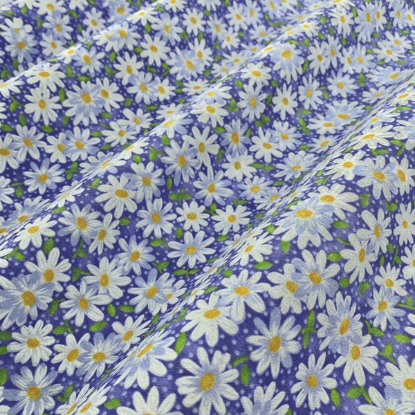 Periwinkle Packed Daisies 100% Cotton Fabric, Keepsake Calico Quilting Weight Cotton Fabric, Daisies on Blue by the Quarter, Half, Full Yard